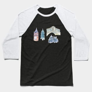 Buildings Watercolor Baseball T-Shirt